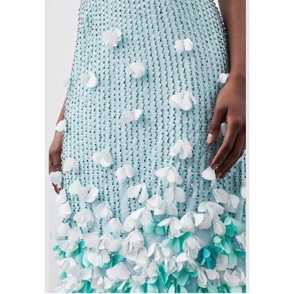 NWT Karen Millen Crystal Appliqué Deep V Woven Maxi Dress BLUE sz 8 US - Picture 6 of 8